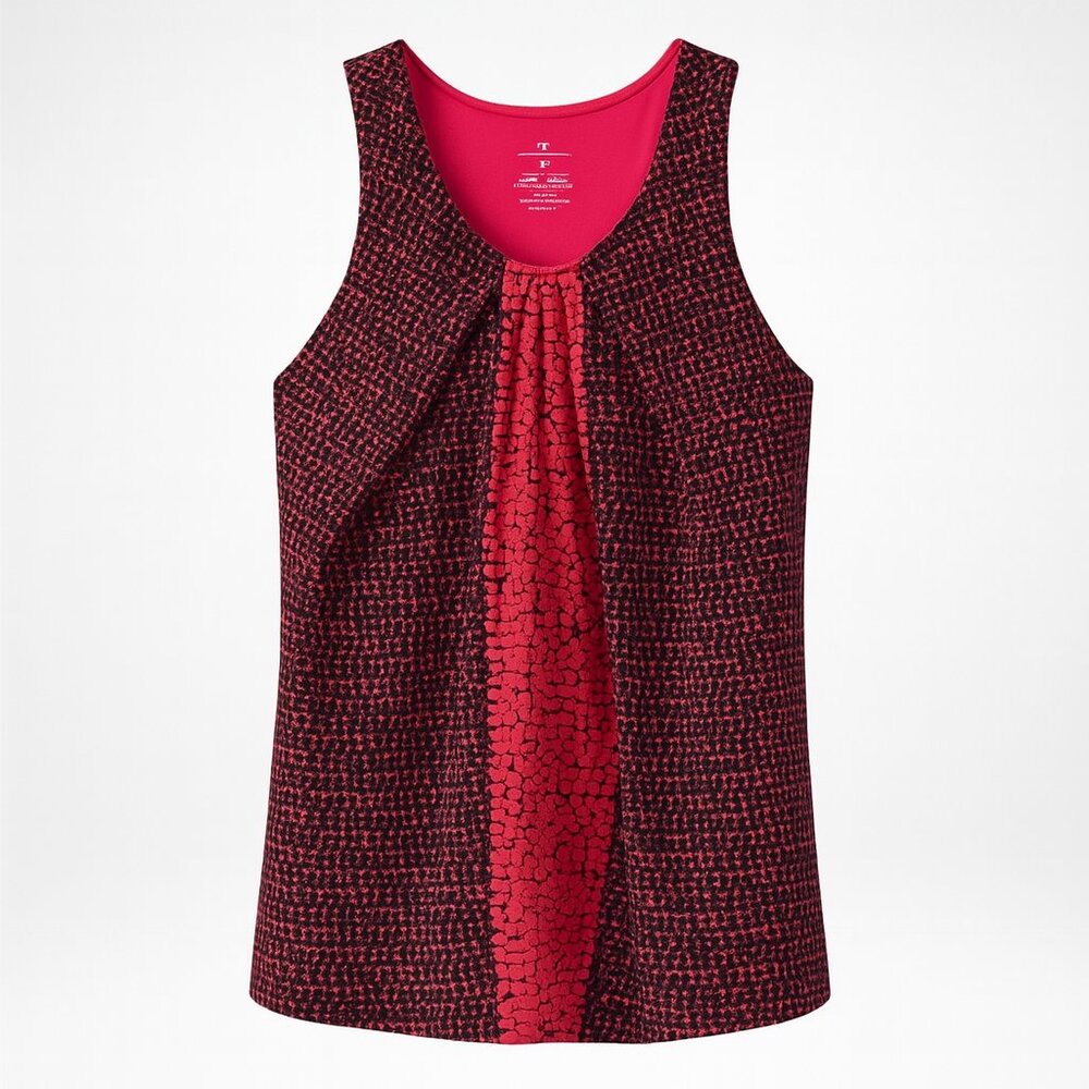 New York & Company Pink and Black Pleated Tank Top